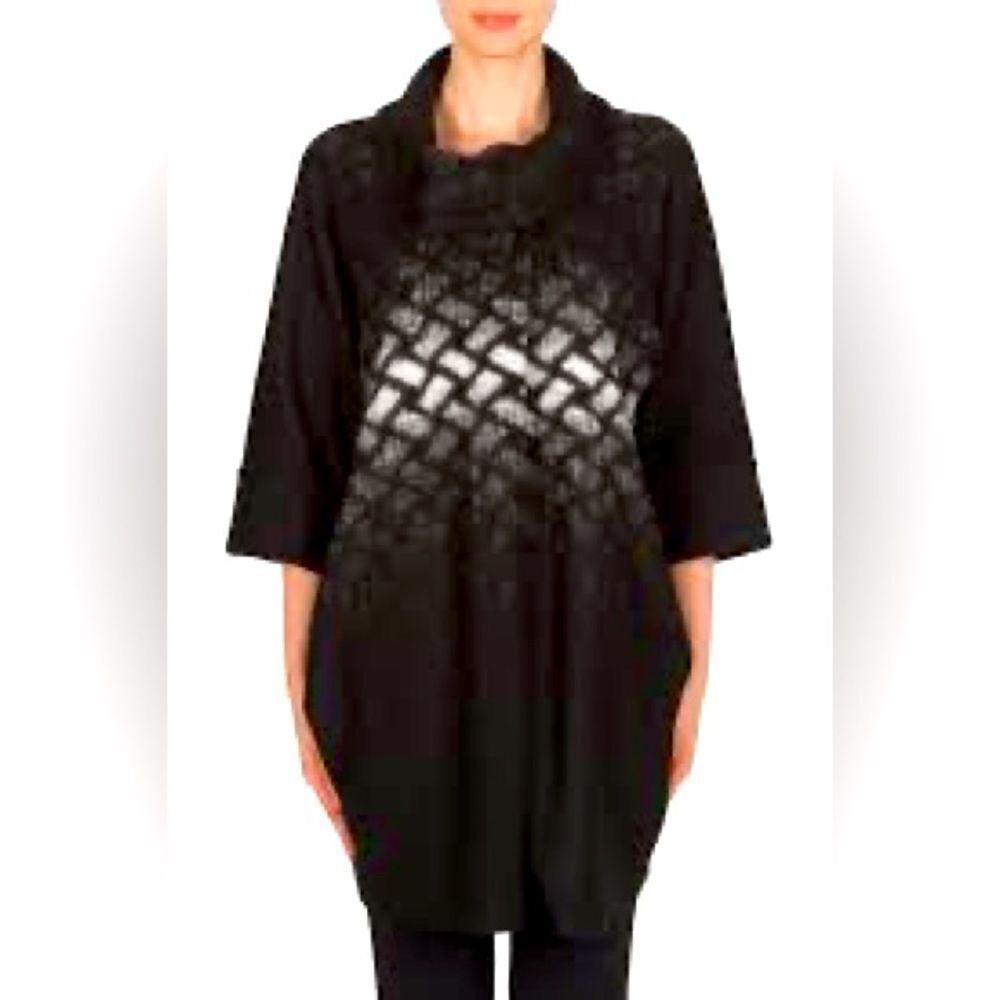 Joseph Ribkoff Black And White Cowl Neck Wool Blend Coat